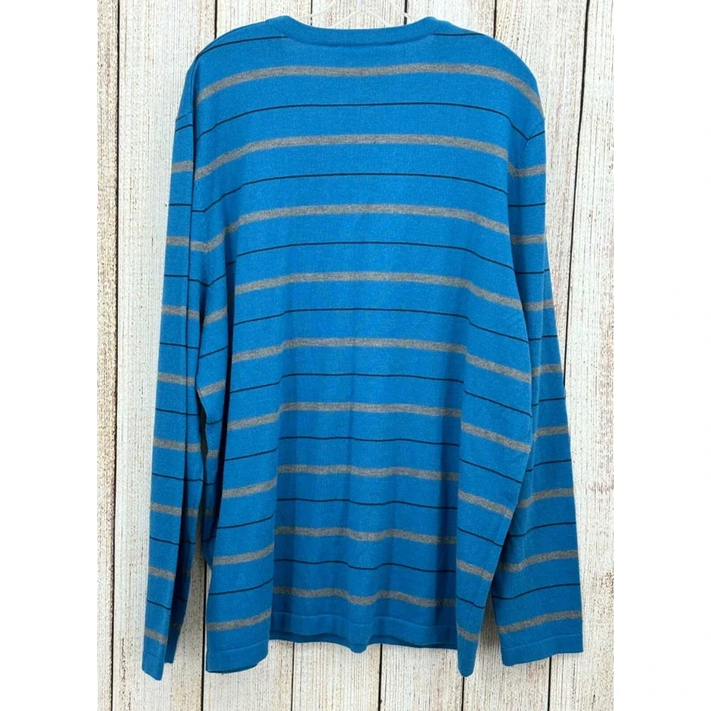 The North Face Sweater Mens 2XL‎ Blue Striped Wool Blend Crew Neck Pullover